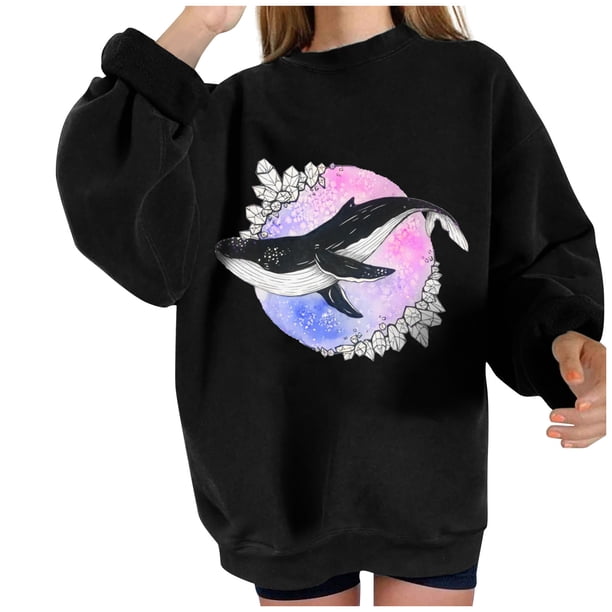 Sudadera extragrande de lana de manga larga con cuello redondo y estampado de océano salvaje para mujer Fridja fhghd273