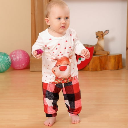 

DAETIROS Soft Print Beach Lattice Christmas Top Pants Parent-child clothing Red