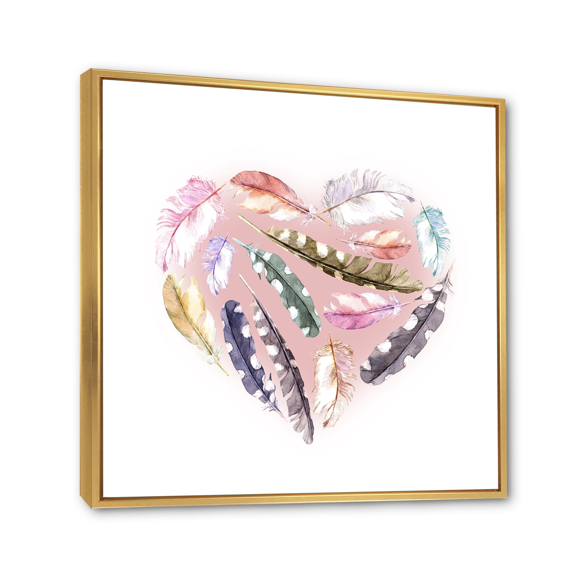 Ethnic Feather In Heart Shape 16 in x 16 in Framed Painting Canvas Art Print, by Designart