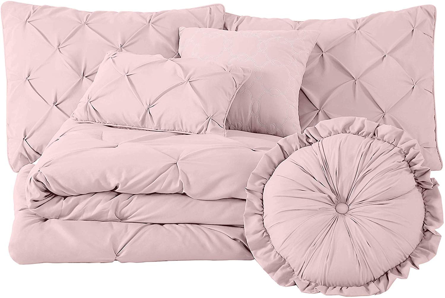Chezmoi Collection Sydney 7-Piece Navy Pinch Pleat Pintuck Style Comforter Set 