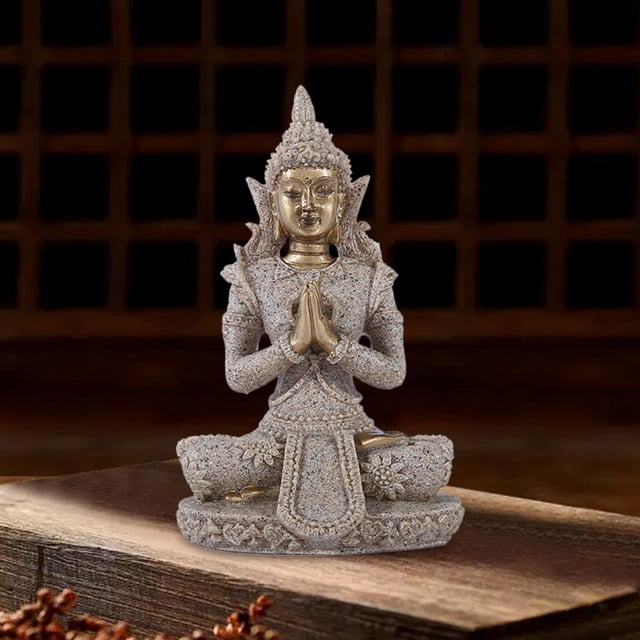 Estatua de Buda sentado meditando de piedra arenisca, adorno de escritorio, elegante y elegante, 7,5x5x11cm, para decoración de bonsái de jardín y Estilo C