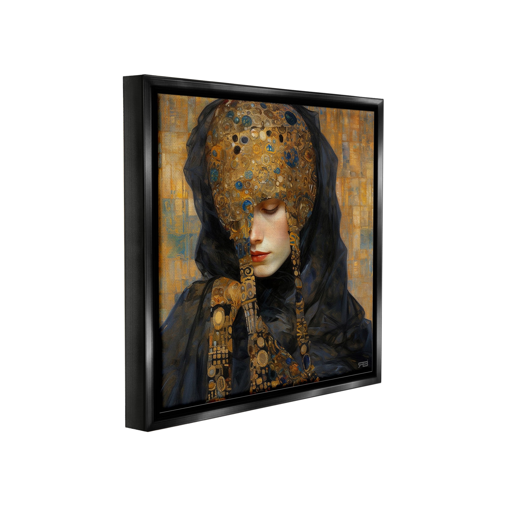 Stupell Industries Geometric Patterned Portrait Abstract Painting Black Floater Framed Canvas Art Print Wall Art, 18 x 18