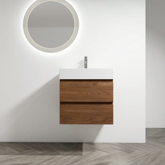 Bathroom Vanity 24" , With Resin Sink & 2 Soft-close Drawers, - Wall Mounted, Soft Close Luxurious