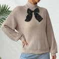 thumbnail image 6 of Htigea Fall Sweaters for Women Cute Bow High Neck Sweater Casual Long Sleeve Pullover Cozy Work & Home Tops Beige S, 6 of 8