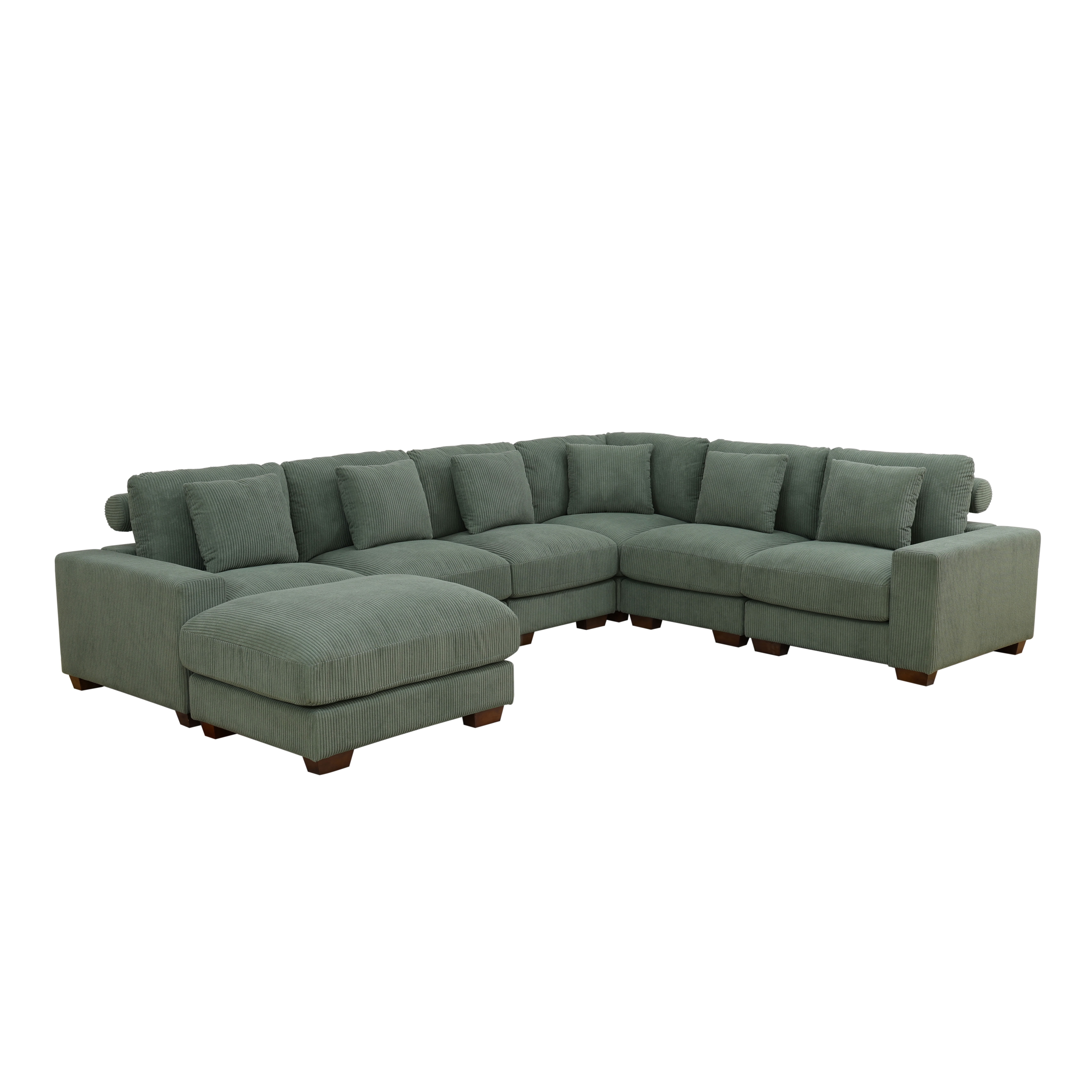 MAYEERTY Modular Sectional Sofa, Flocking Fabric Couch with Ottoman & Anti-Insect Frame, Green Living Room Furniture