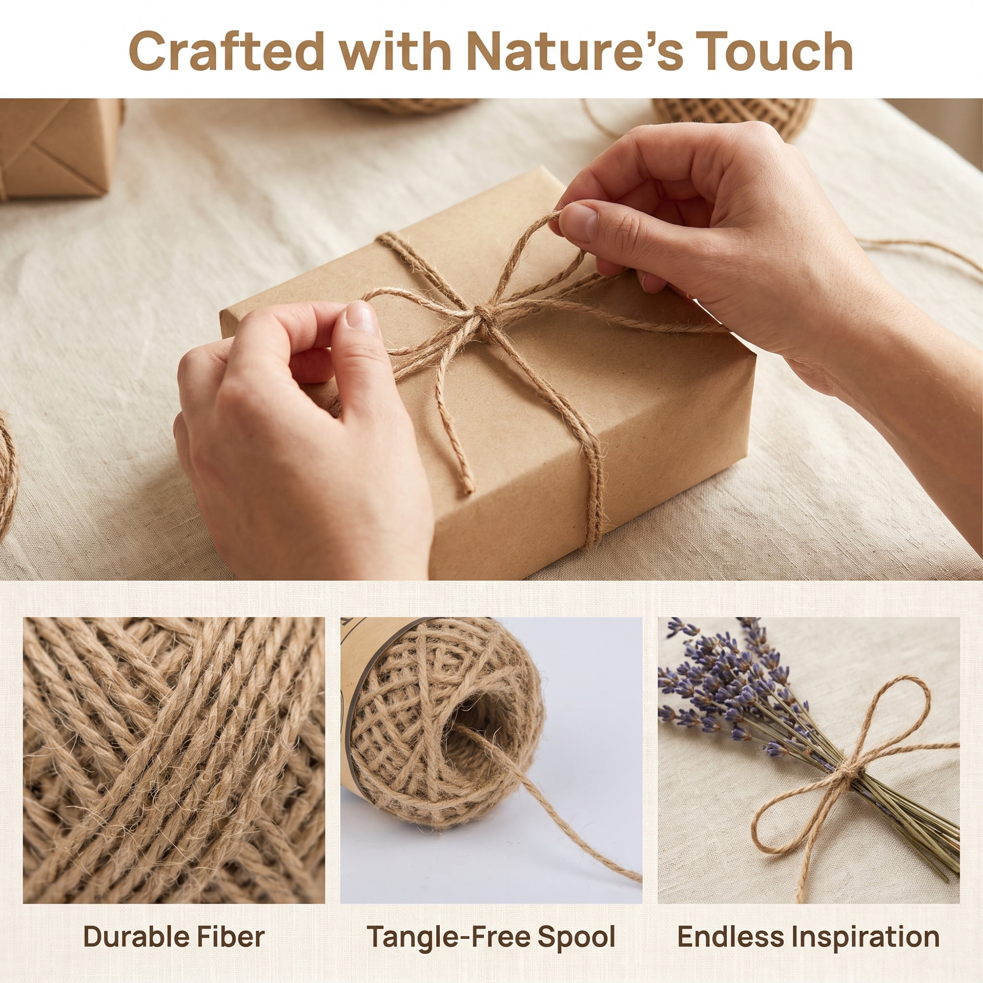 Unique Bargains Natural Jute Twine for Gift Wrapping and Crafting Uses Brown 10.9 Yard
