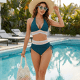 thumbnail image 4 of MLDRA Women Bikini Sets Push Up Swimsuits Tummy Control Bathing Suit Color Block 2 Piece High Waisted Drawstring Swim suits Navy Blue, 4 of 8