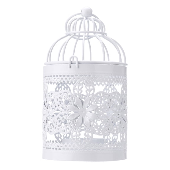 Small Metal Hanging Birdcage Lantern, Metal Birdcage Candle Holders for Table Wedding Indoor Outdoor Party,White