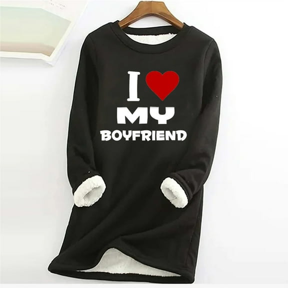 Wycnly Womens Valentine's Day Sweatshirt Fleece Sherpa Sweatshirt for Women Fashion Letter Print Loose Plush Sweater Ladies Round Neck Long Sleeve Cozy Fluffy Fleece Lined Pullover Tops