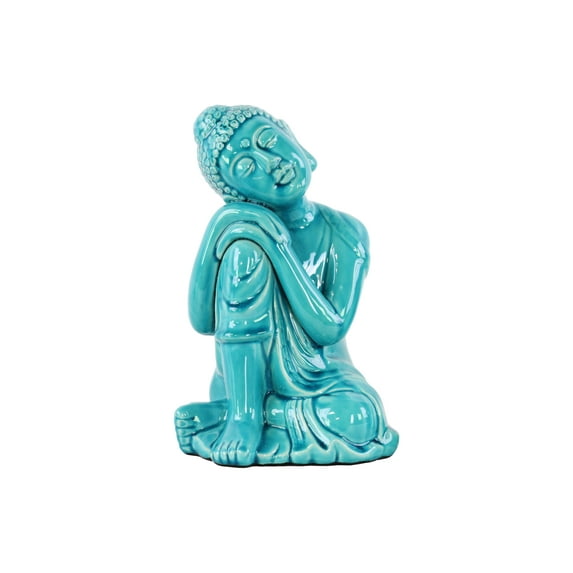 Saltoro Sherpi Ceramic Sitting Buddha Figurine, Blue