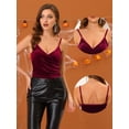 thumbnail image 2 of INSPIRE CHIC Camisola corta con escote en V profundo de terciopelo para mujer Vino rojo XS, 2 of 4