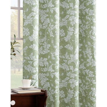 100% Blackout Curtains for Bedroom, Green Scroll Leaf Patterned Curtains 96 Inch Length for Living Room, Farmhouse Vintage Drapes, Thermal Insulated Window Curtains, Grommet 2 Panels Green