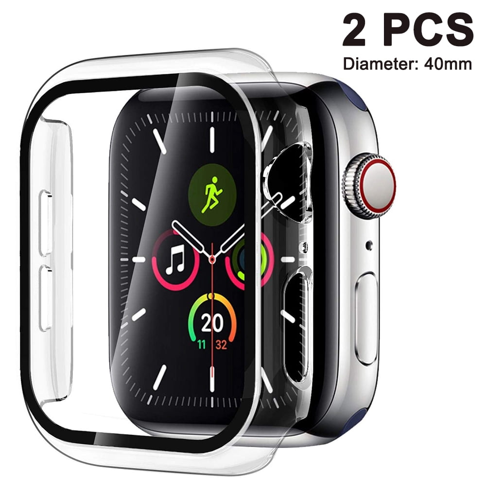 2 Piece Set Compatible with Apple Watch Series 5 Series 4 Case 40 44mm Tempered Glass Screen Protection 360 All round Protective Case Ultra