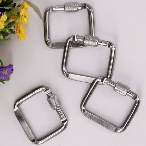 Cheers.US 4Pcs Safe Multi-Function Square Mini Hanging Buckle Aluminum Alloy Carabiner D Shape Ring Spring-loaded Snap Keychain Hook Belt Backpack Buckle Clip for Outdoor Activities