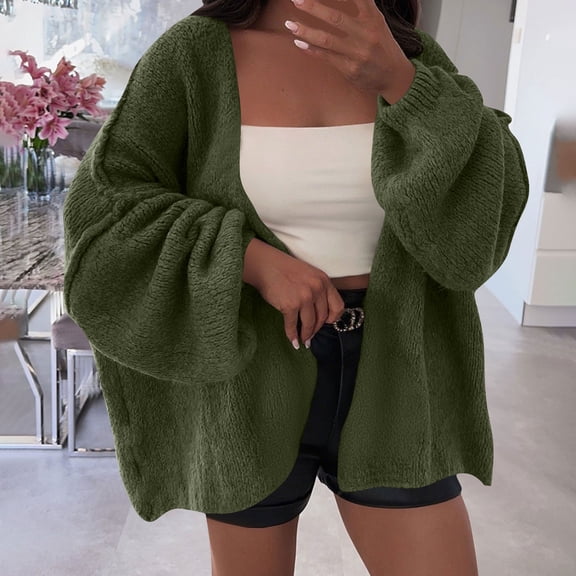 Womens Tops Long Sleeved Cardigan Casual Solid Color Loose Sweater Coat Green M,Blouse for Women