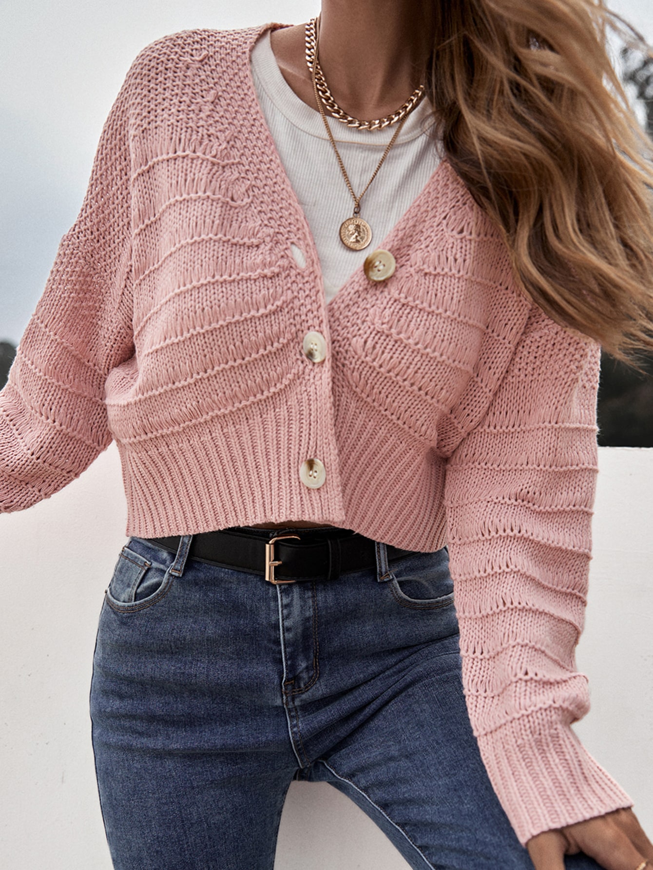 Dusty Pink Solid Button Up Crop 