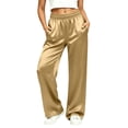 thumbnail image 2 of hoksml Women's Satin Wide Leg Pants Elastic High Waist Silky Lounge Trousers with Pockets for Sleepwear and Casual, 2 of 9