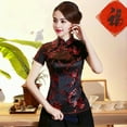 thumbnail image 6 of Yinreli Women Retro Qipao Tops Stand Collar Short Sleeve Floral Print Traditional Chinese Tops New Year Cheongsam Tops Women Clothes, 6 of 8