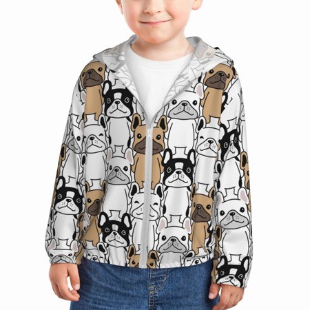 

Vsdgher French Bulldog 2 Kids Sun Protection Hoodie with Zip Rash Guard Tops Children s Long Sleeve Sun Protection Clothing -