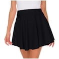 thumbnail image 3 of Women Casual Mini Stretch Waist Flared Plain Pleated Skater Skirt (Medium, Black), 3 of 7