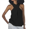 thumbnail image 2 of Blusa Informal de Verano para Mujer, de Punto, Sin Mangas, con Cuello Halter Cruzado y Color Liso. Negro XL, 2 of 9