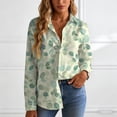 thumbnail image 5 of felwors Button Down Shirt for Women 3/4 Sleeve Blouses Floral Printed Tops Business Casual Work Outfits (Light Green, L), 5 of 8