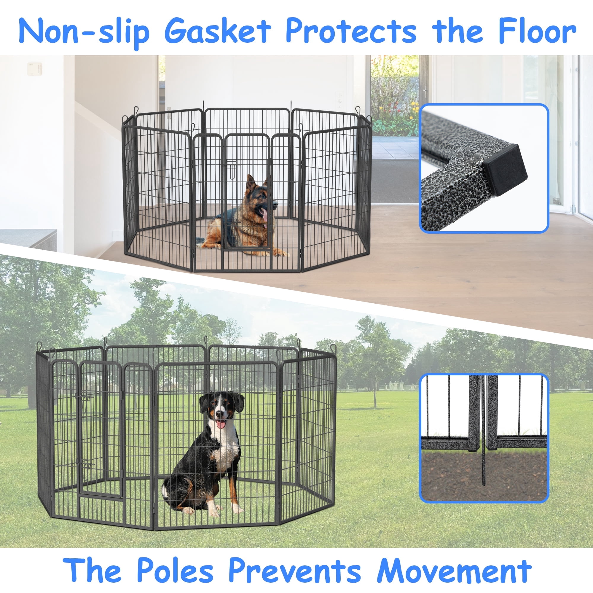 40" Outdoor Dog Fence Heavy Duty Dog Pens 8 Panels Temporary Pet Playpen with Doors Metal Exercise Pens Puppy Playpen
