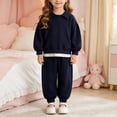 thumbnail image 2 of Girls Fall Winter Outfit Set Toddler Kids Casual Sports Set Baby Solid Color Hoodie Set 6-24 Months 2T 3T 4T 5T 6T Children Dark Blue,5-6 Years, 2 of 4