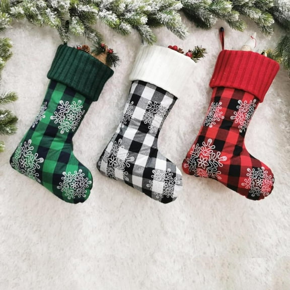 18" Christmas Stockings Plaid Snowflake Pet Paw Xmas Tree Fireplace Hanging Stockings Holiday Home Party Decor Gift (Red)