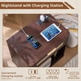 thumbnail image 3 of Rattan Nightstand with Charging Station, 23" Wide Boho Night Stand with Drawer, Walnut Bed Side End Tables Dresser for Bedroom, Living Room, Hallway, 3 of 8