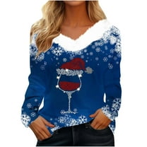Patlollav Gifts for Women Christmas Tops,Ladies Plush Tops Long Sleeve Slim Fitting Bottom T-Shirt