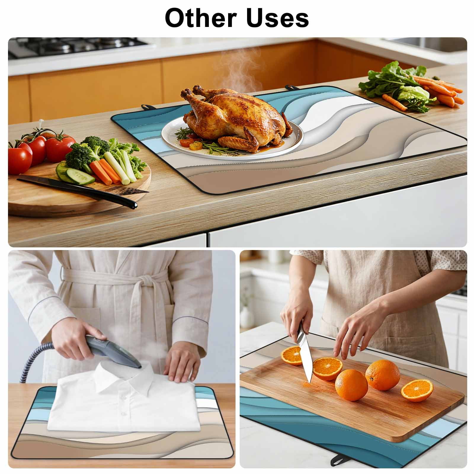 Turquoise Brown Stove Top Cover for Electric Stove, Heat-proof & Non Slip Glass Top Stove Cover Protector, Teal White Geometric Gradient Stripes Kitchen Flat Cooktop Rubber Mat 24x21 Inches