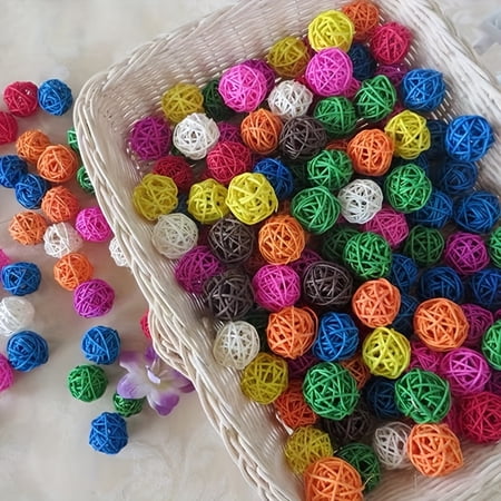 30pcs 1.2 Inch Colorful Rattan Wicker Balls | Durable Bird Chew Toys for Budgies, Conures, Hamsters, Rabbits, Safe & Easy to Shred, Random Vibrant Colors, Small Animal Enrichment, Bird Toy