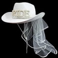 thumbnail image 2 of White Bride Cowgirl Hat with Veil Shinning Rhinestone Bride Letter Wedding Decor, 2 of 9
