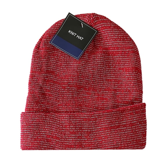 Lurex Fleece Lined Beanie RED Knit Winter Hat Wear Cuffed or Slouch Style