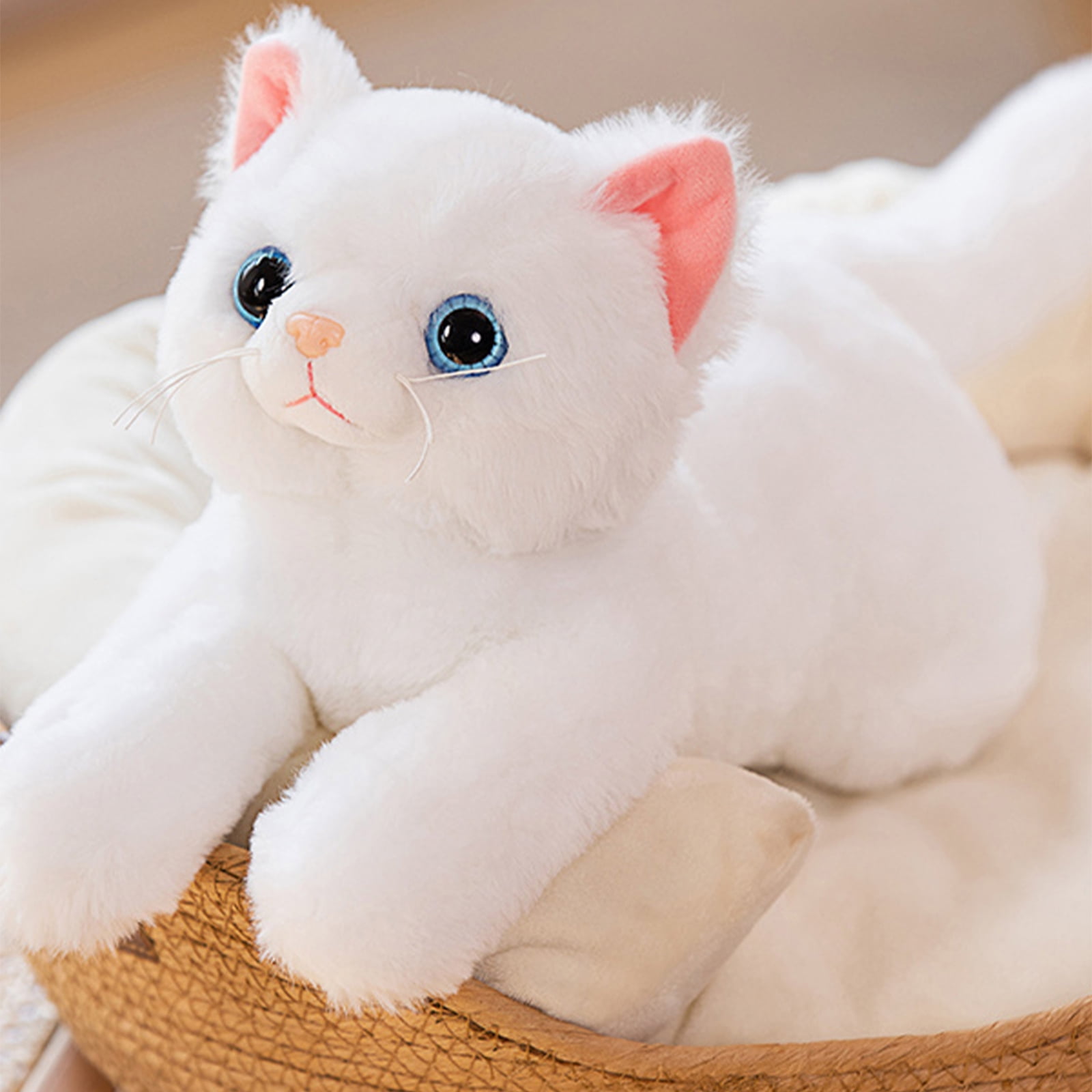 16.9in White 3D Simulation Cat Plush Short Hair Cat Realistic Plush  Huggable Cat Toy Cute Cat Plush Sofa Decor Cushion Birthday Gifts Present  for Boys and Girls - Walmart.com