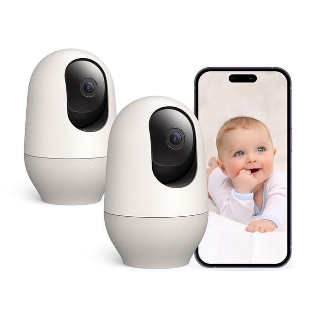 Nooie Baby Monitor con cámara, paquete de 2, cámara WiFi para monitor de bebé, 360 grados 1080P, cámara inteligente para bebé con seguimiento de movimiento, visión nocturna, audio bidireccional y dete