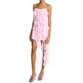 thumbnail image 2 of Coduop Women's Spaghetti Straps Sling Dress Ruffled Tassal Low Cut Slim Fit Bodycon Mini Dress, 2 of 5