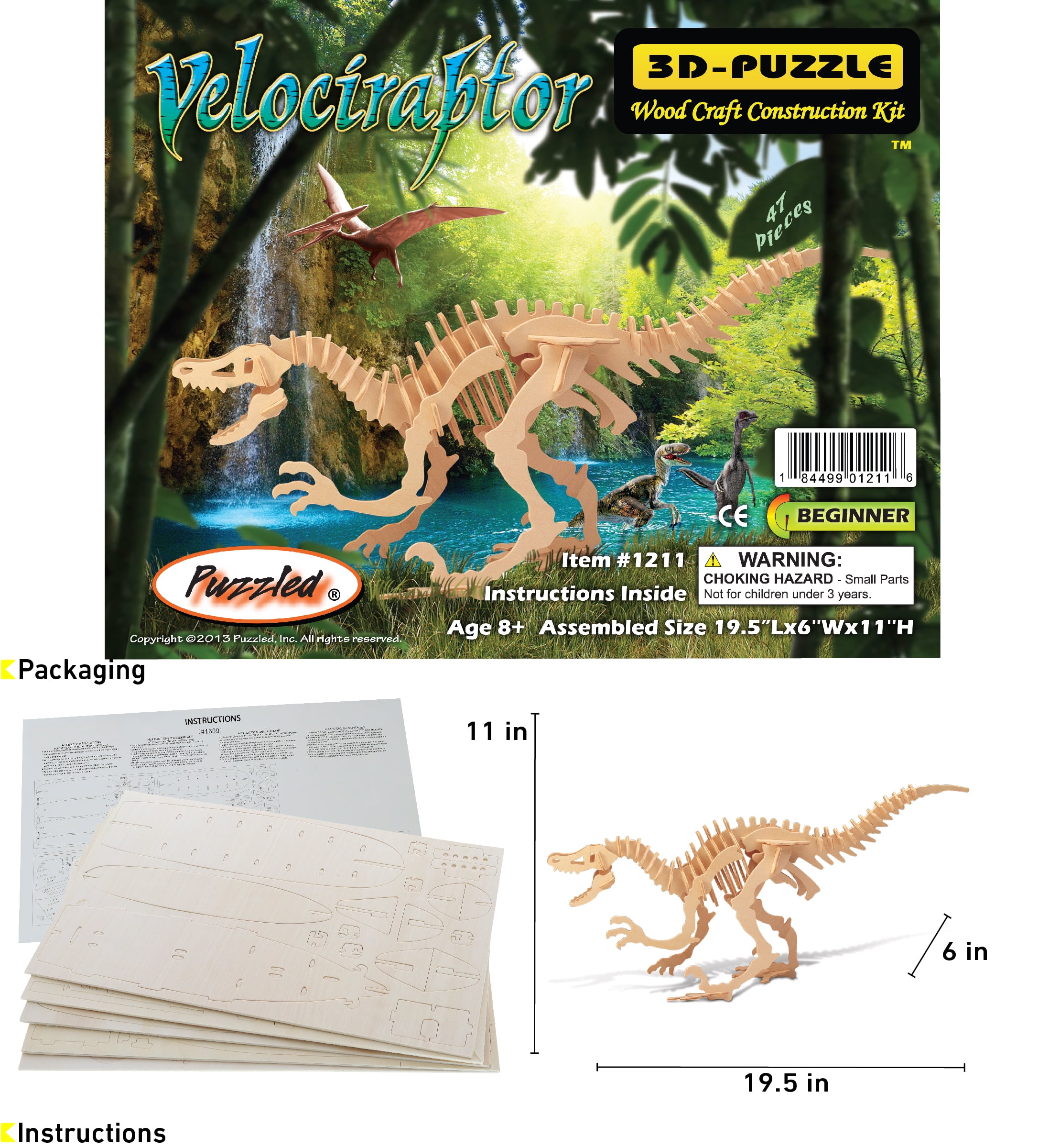 3d Puzzle un Vélociraptor En Bois Dino Woodencraft 