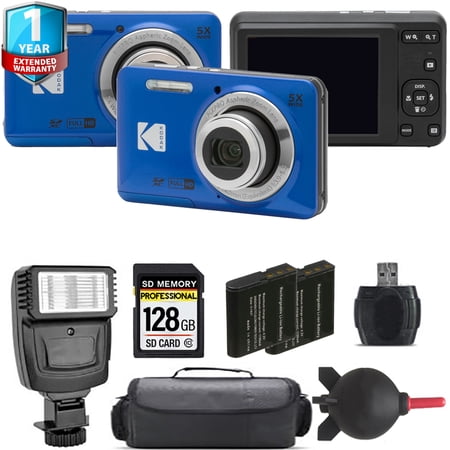 Kodak PIXPRO FZ55 Digital Camera (Blue) + Extra Battery + Flash+ 1 Yr Warranty