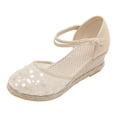 thumbnail image 6 of Rokment Womens Lace Flower Sequin Embroidered Wedges Dress Sandals White Vintage Linen Closed Toe Ankle Strap Espadrilles Platform High Heels Beach Summer Shoes for Bride Wedding A Size 6, 6 of 7