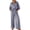 Navy, variant on Women Striped Travel Outfits 3/4 Sleeve Collared Button Shirt Wide Leg Pants Set Drawstring Waist Pocket Vacation Casual Two Piece Set Navy 3XL