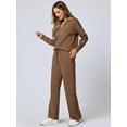 thumbnail image 5 of Women 2 Piece Outfits 2025 Fall Fashion Wide Leg Pants Lounge Set Leisure Travel Vacation Sweatsuits Brown M, 5 of 9