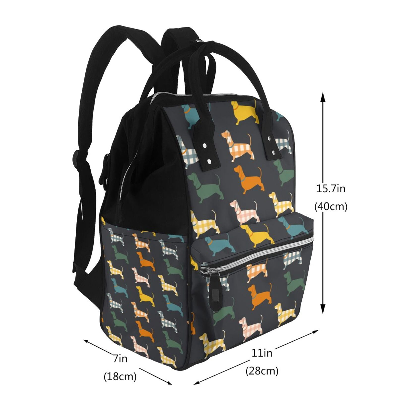Ratiio Plaid Dachshund Mummy Backpack - Waterproof Twill Canvas, Large Capacity Diaper Bag with Multiple Pockets and Adjustable Straps