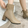 thumbnail image 5 of Ankle Boots for Women Chunky Heel Square Toe Solid Color Zipper Womens Warm Shoes Mid Heel Ankle Boots Khaki 7.5, 5 of 10