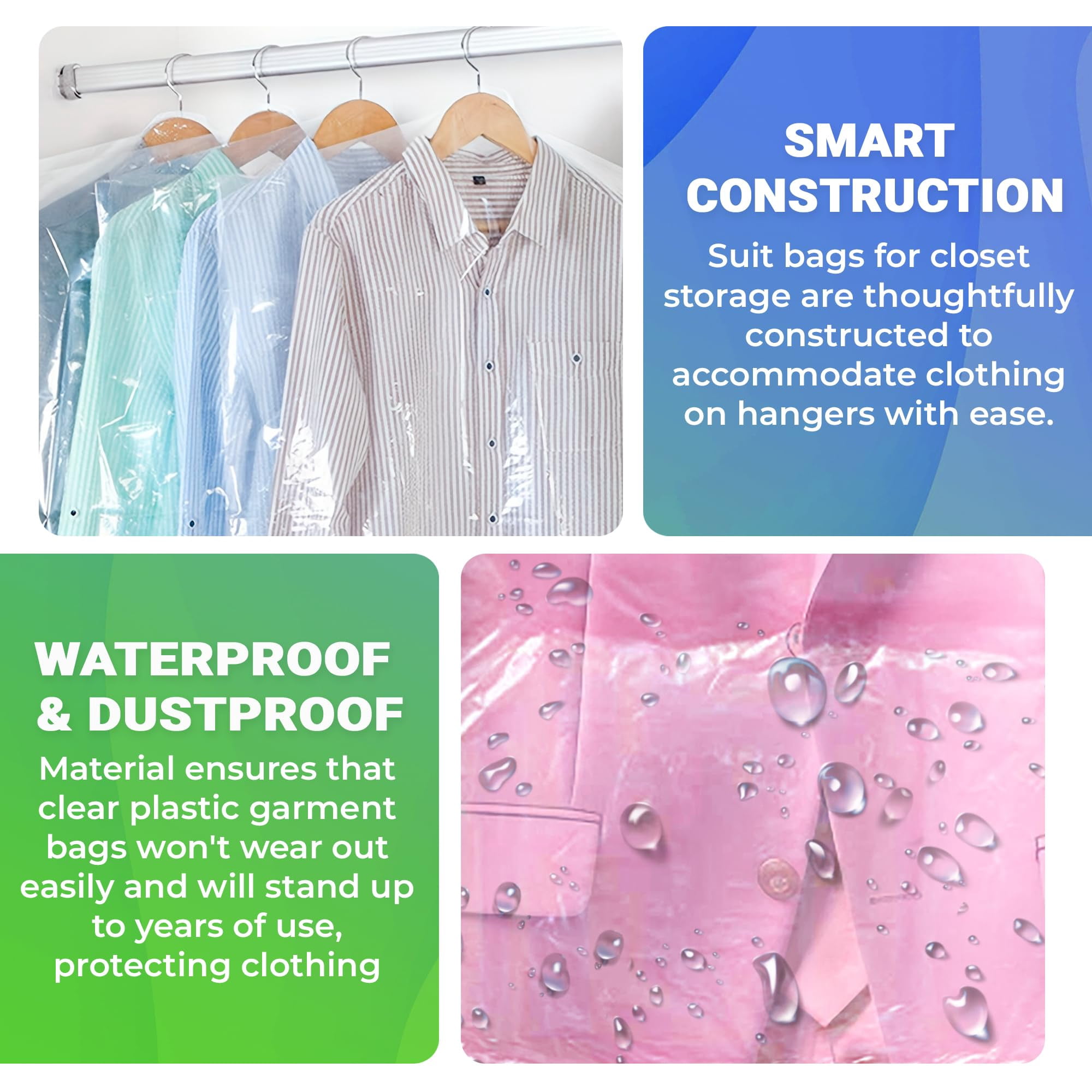 Clear Garment Bags on Roll, Hanging Clothes Hanger Hole, 420 Count, 21 x 4 x 60 in
