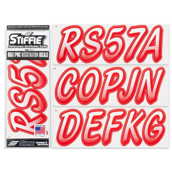 STIFFIE Whipline White / Red 3" Alpha-Numeric Identification Custom Kit Registration Numbers & Letters Marine Stickers Decals for Boats & Personal Watercraft PWC