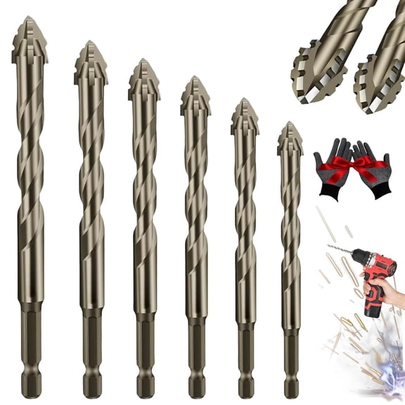High-Strength 4-Flute Serrated Eccentric Drill Bit Kit, Four Blade Multifunctional Triangular Drill Bit, for Stone, Glass, Wood, Metal 6Pcs(4/5/6/8/10/12)