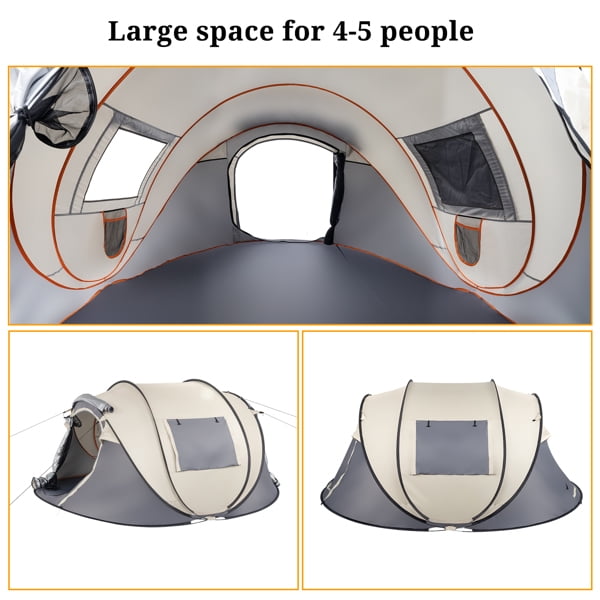Alvantor 4 Person Pop up Camping Tent with 2 Vestibules,190T Polyester,Oxford Floor,Fiberglass Poles,Khaki,110.2 x 78.7 x 47.2 in