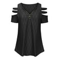 thumbnail image 4 of Diufon Women's Cold Shoulder Tops Zipper Vneck Short Sleeve Tshirt Summer Textured Solid Color Tunics, 4 of 6